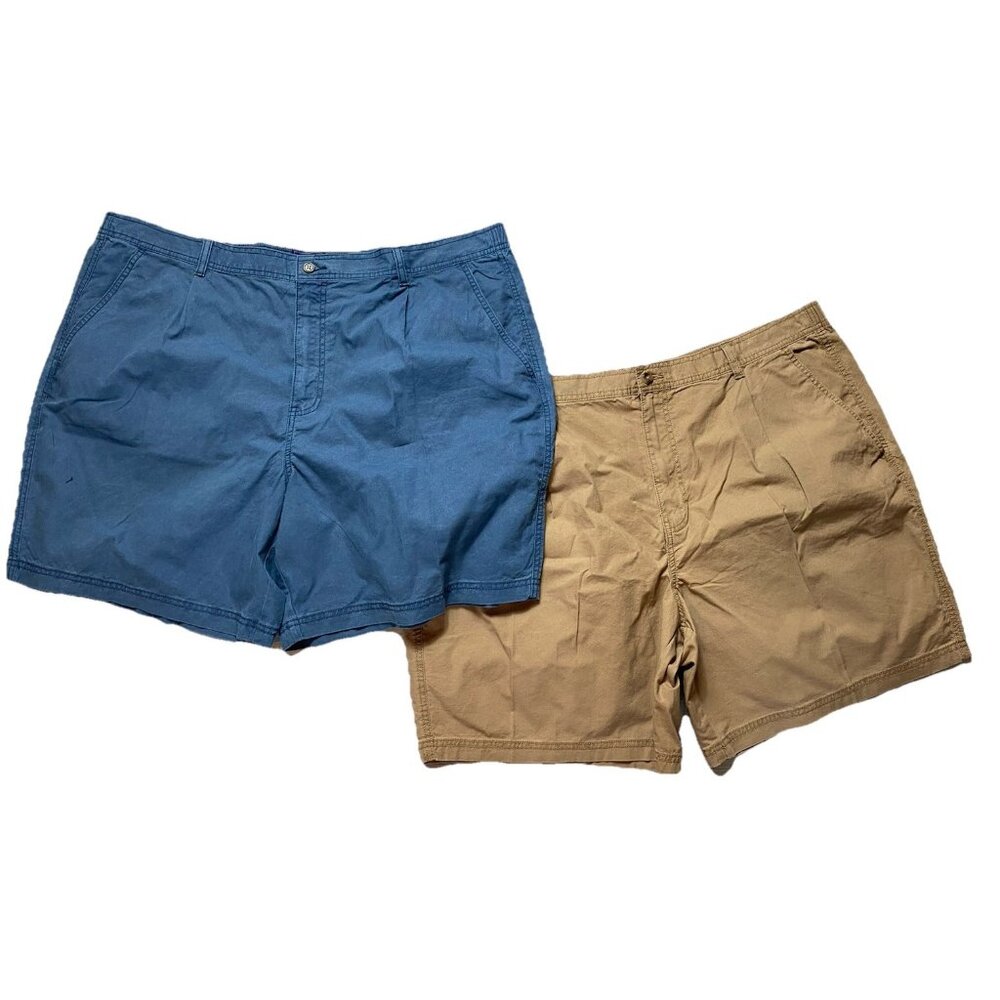 Lot of 2 Saddlebred Mens Big Tall Size 46 48 Blue & Tan Shorts Elastic Waistband